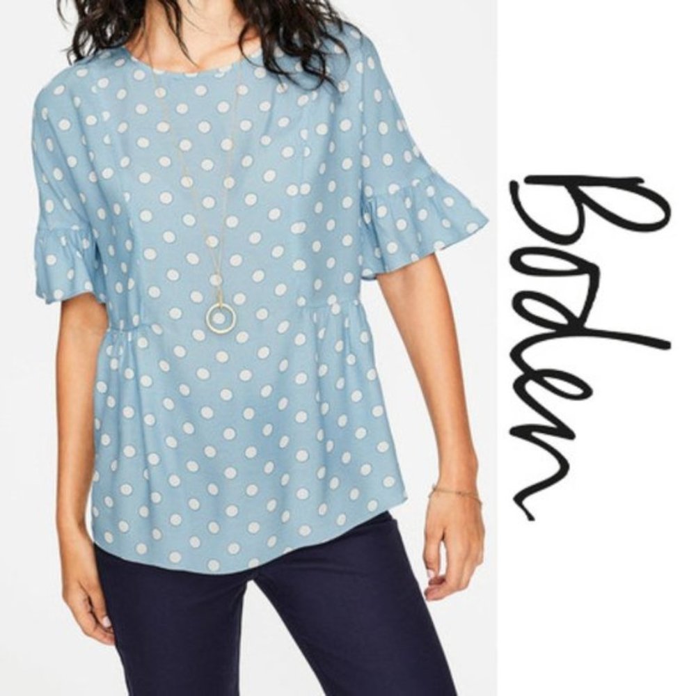 Boden Blue Caroline Polka dot Blouse Size 6